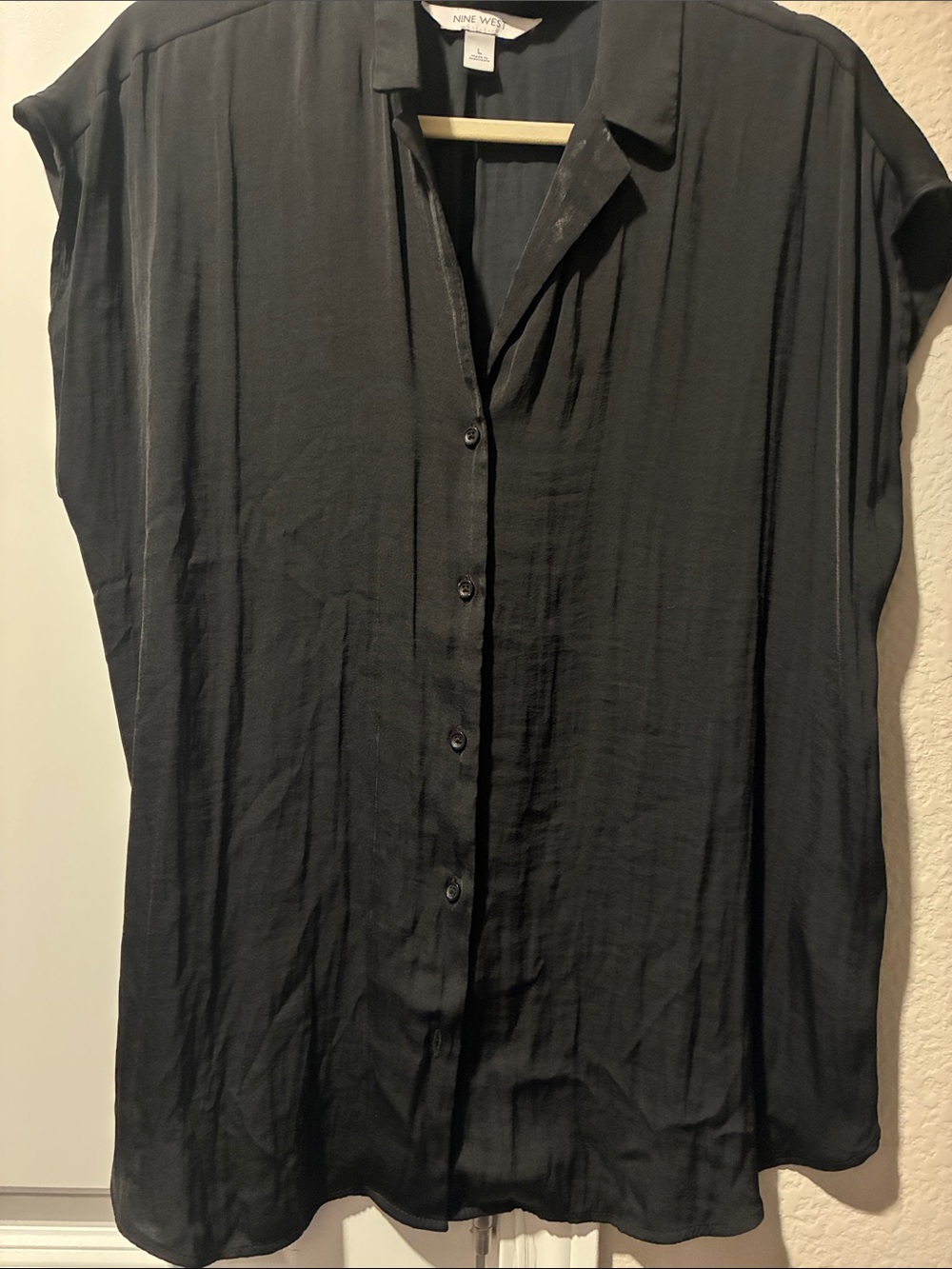 Nine West Black Short-Sleeve Button Down Shirt